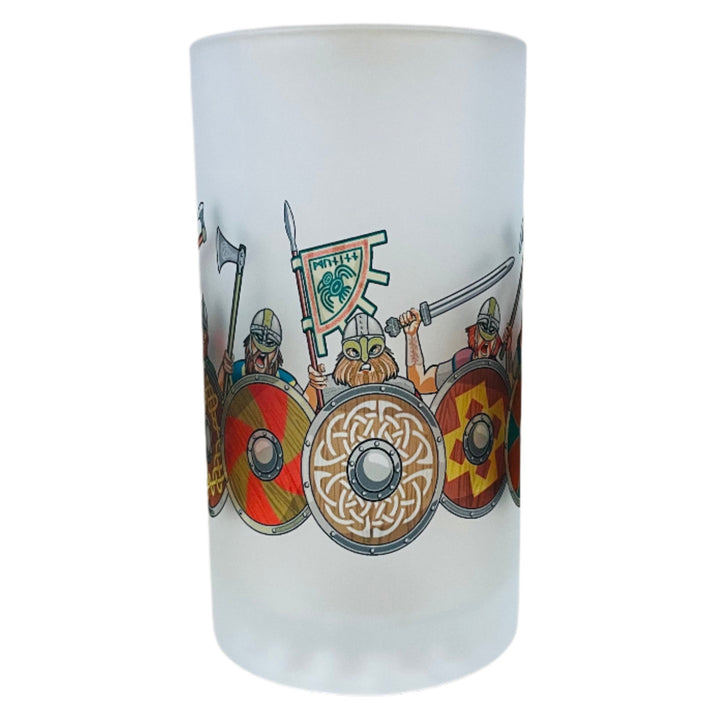 Frosted Glass Beer Mug - Viking Attack