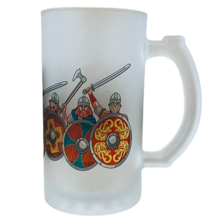 Frosted Glass Beer Mug - Viking Attack