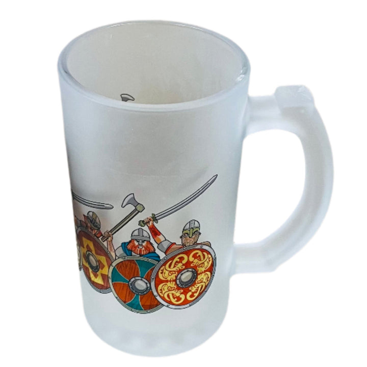 Frosted Glass Beer Mug - Viking Attack