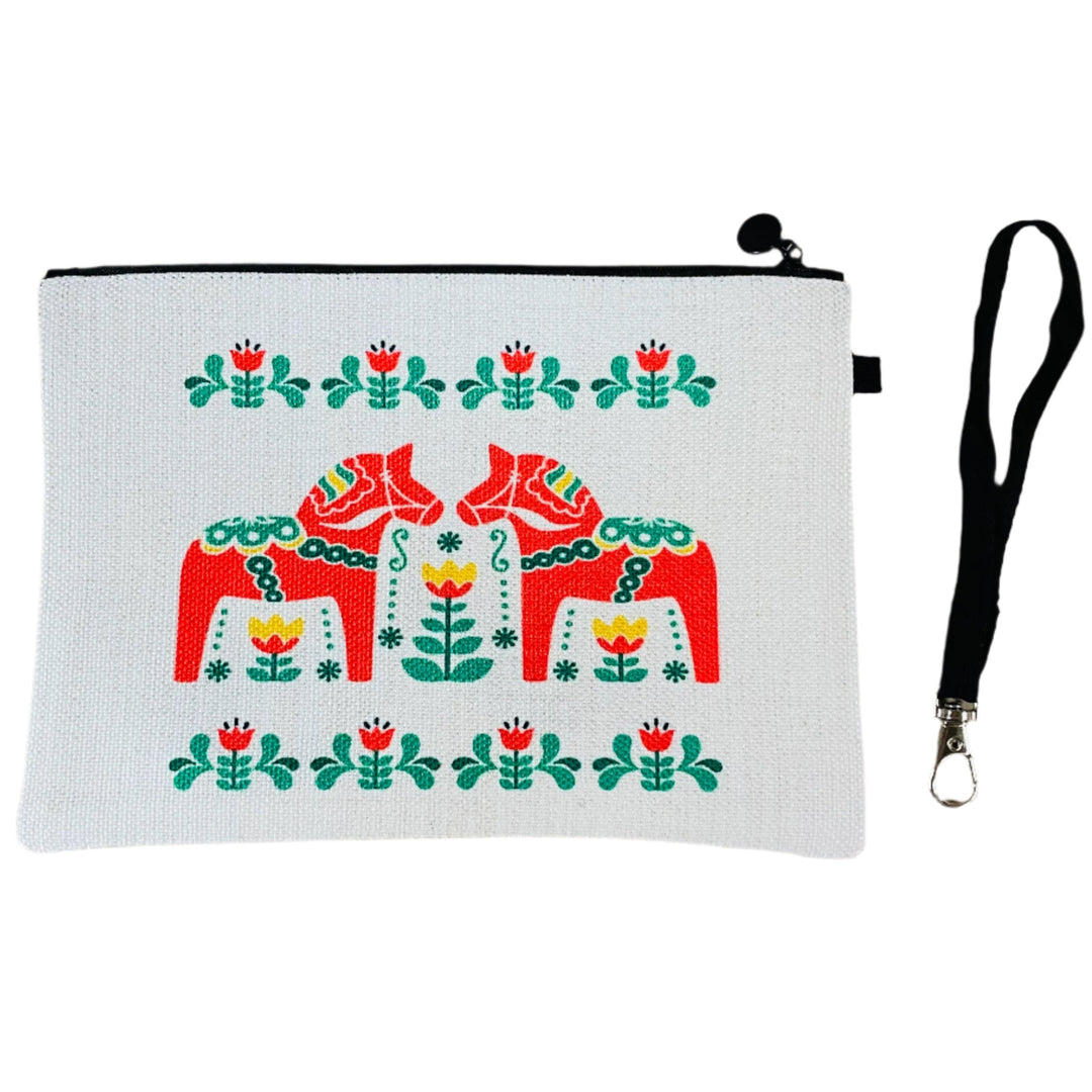 Zippered Cosmetic Bag - Dala horses