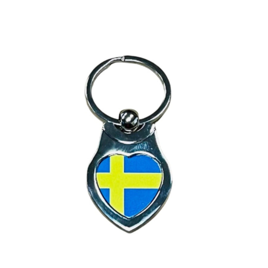 Metal Heart Keyring, Sweden flag