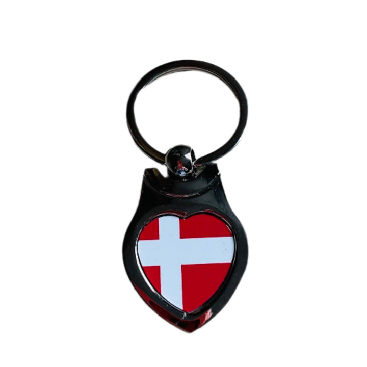 Metal Heart Keyring, Denmark flag