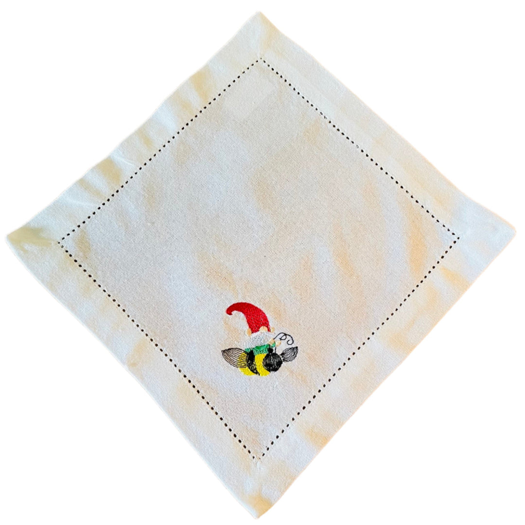 Small Square Doily Embroidered Gnome on Bumble Bee