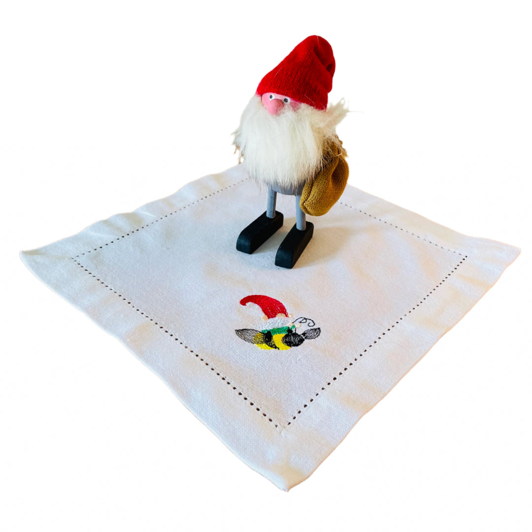 Small Square Doily Embroidered Gnome on Bumble Bee