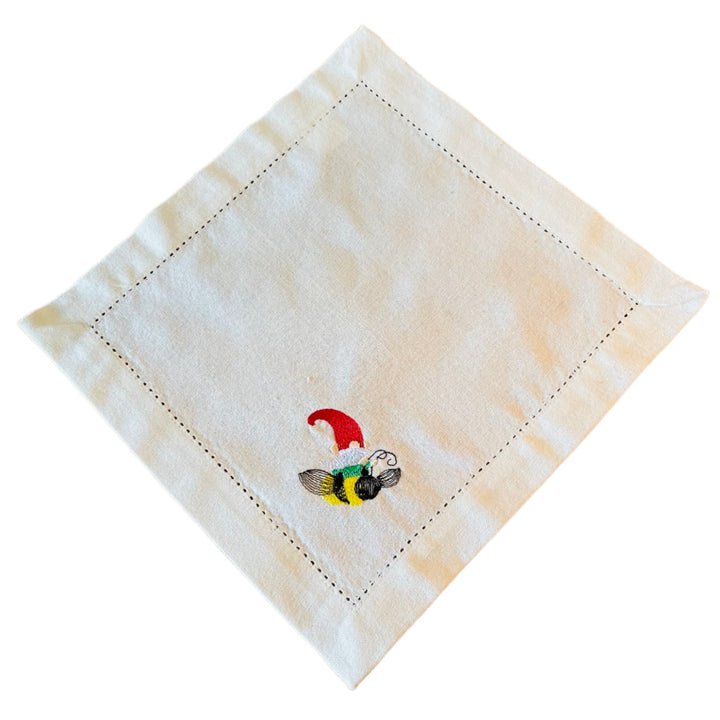 Small Square Doily Embroidered Gnome on Bumble Bee