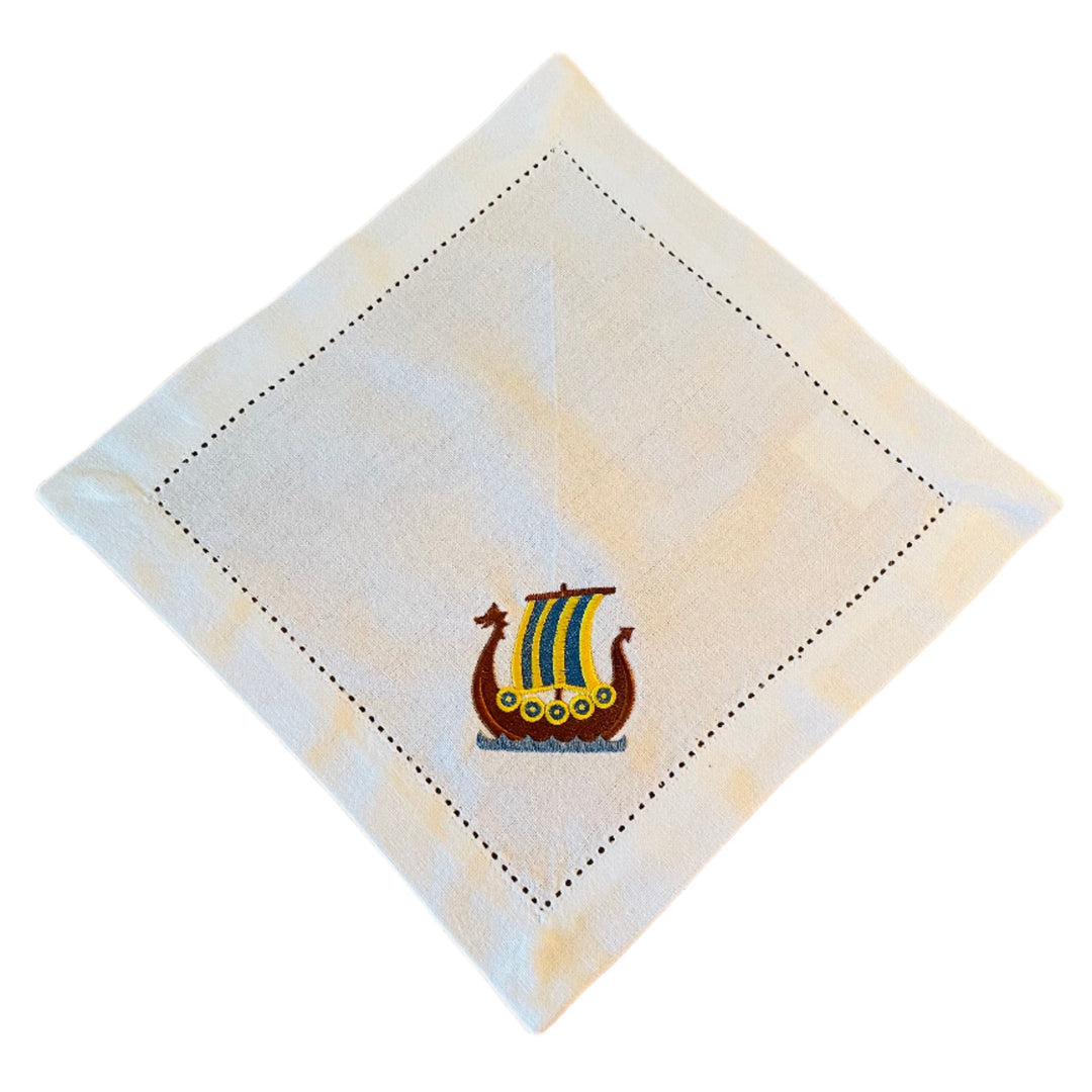 Small Square Doily Embroidered Viking Ship