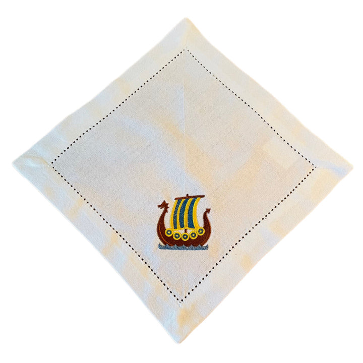 Small Square Doily Embroidered Viking Ship