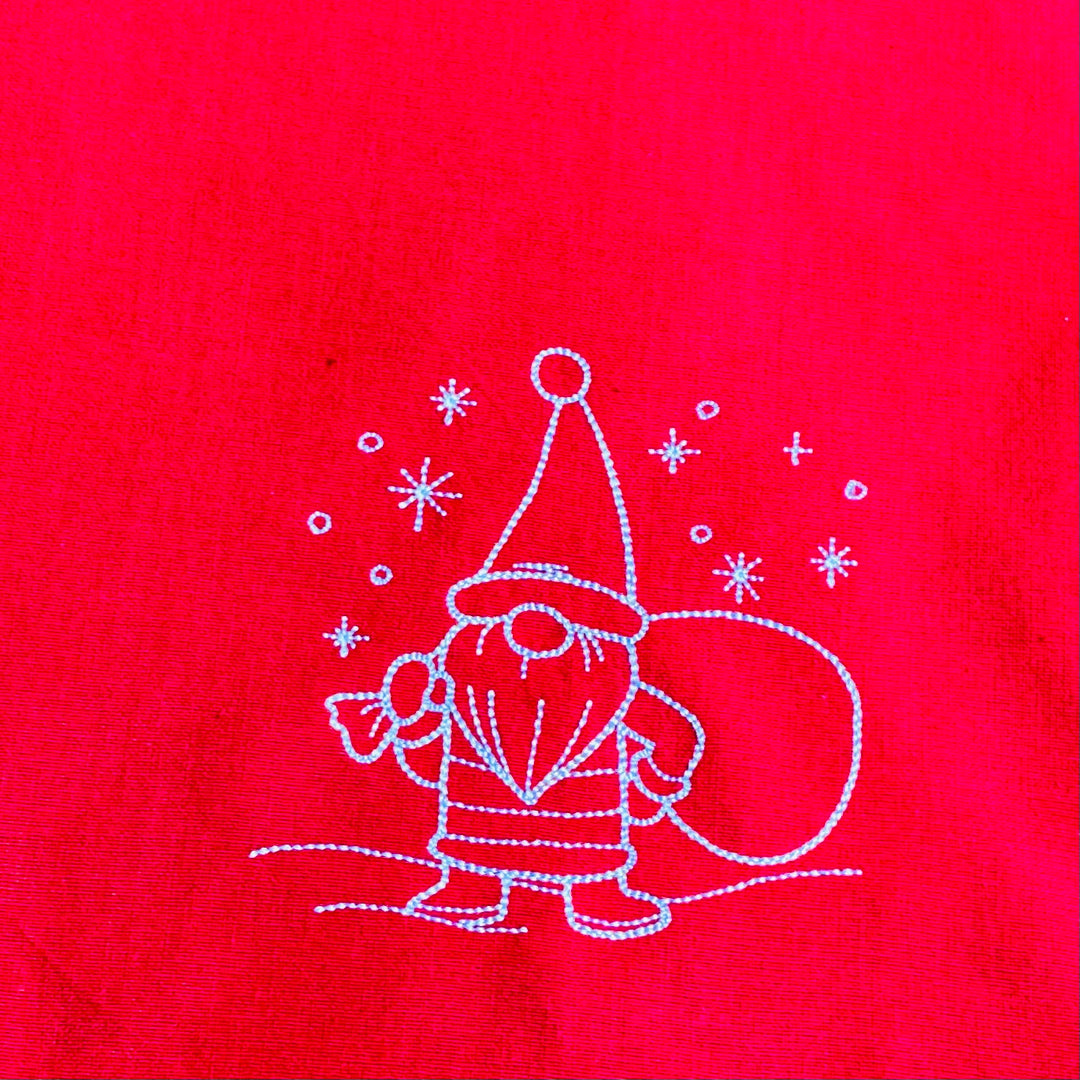 Gnome Santa Embroidered on Red 36" Runner