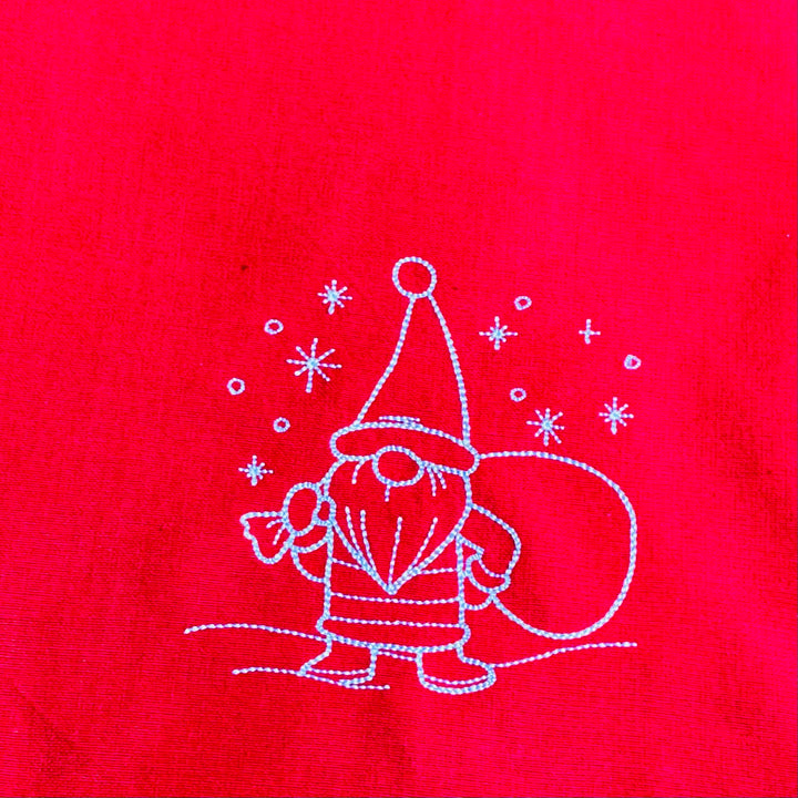 Gnome Santa Embroidered on Red 36" Runner