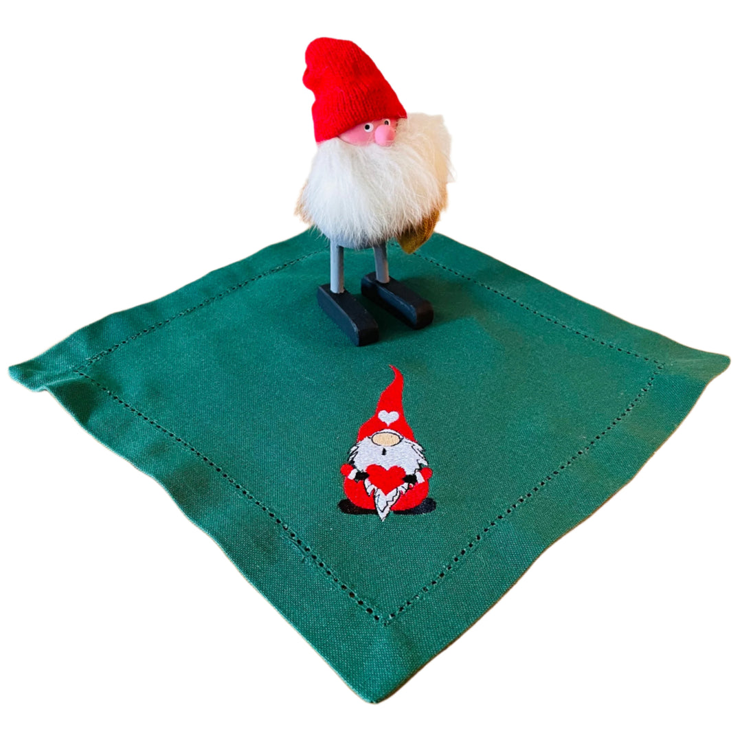 Small Square Doily Embroidered Gnome with Heart