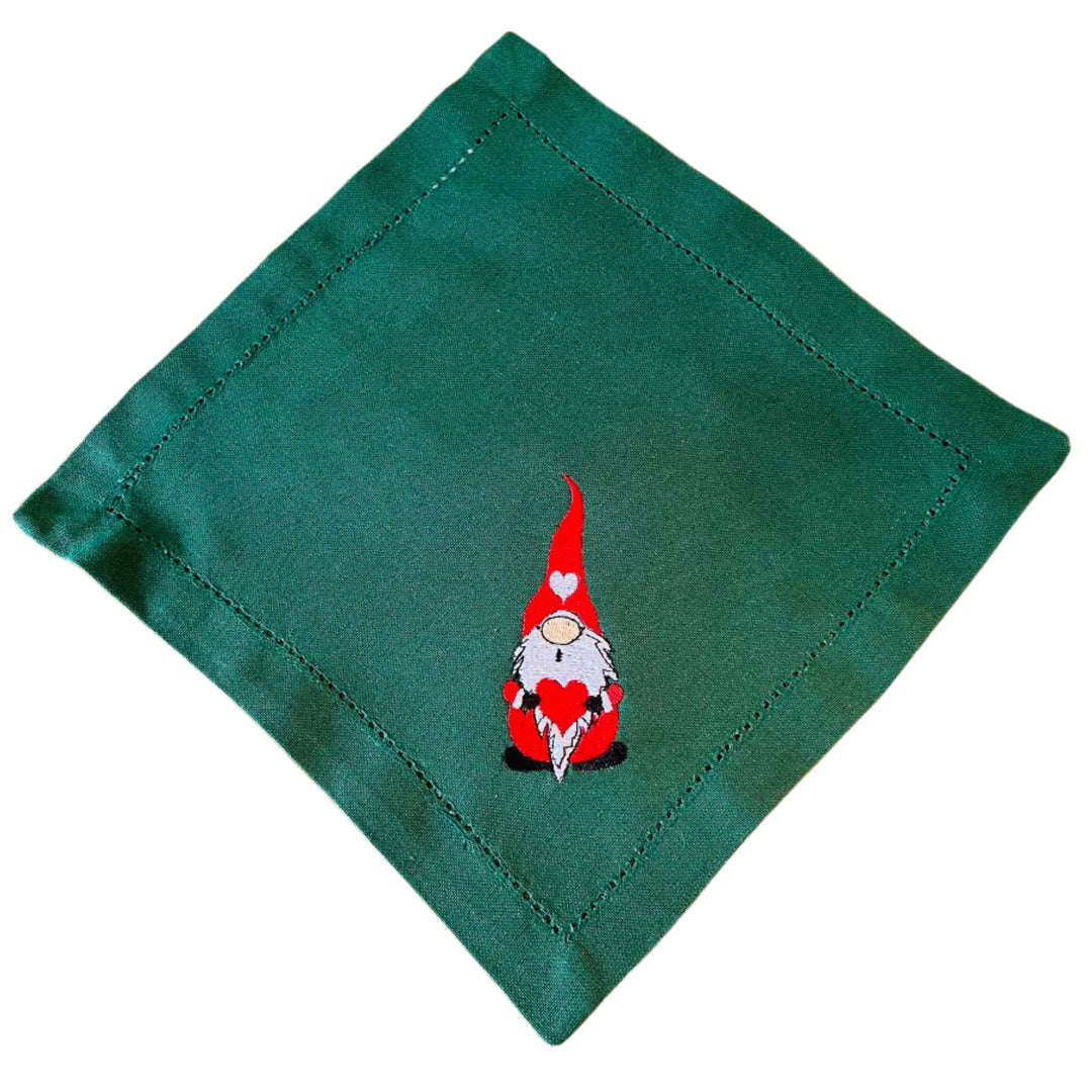 Small Square Doily Embroidered Gnome with Heart