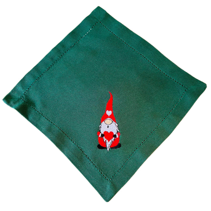 Small Square Doily Embroidered Gnome with Heart