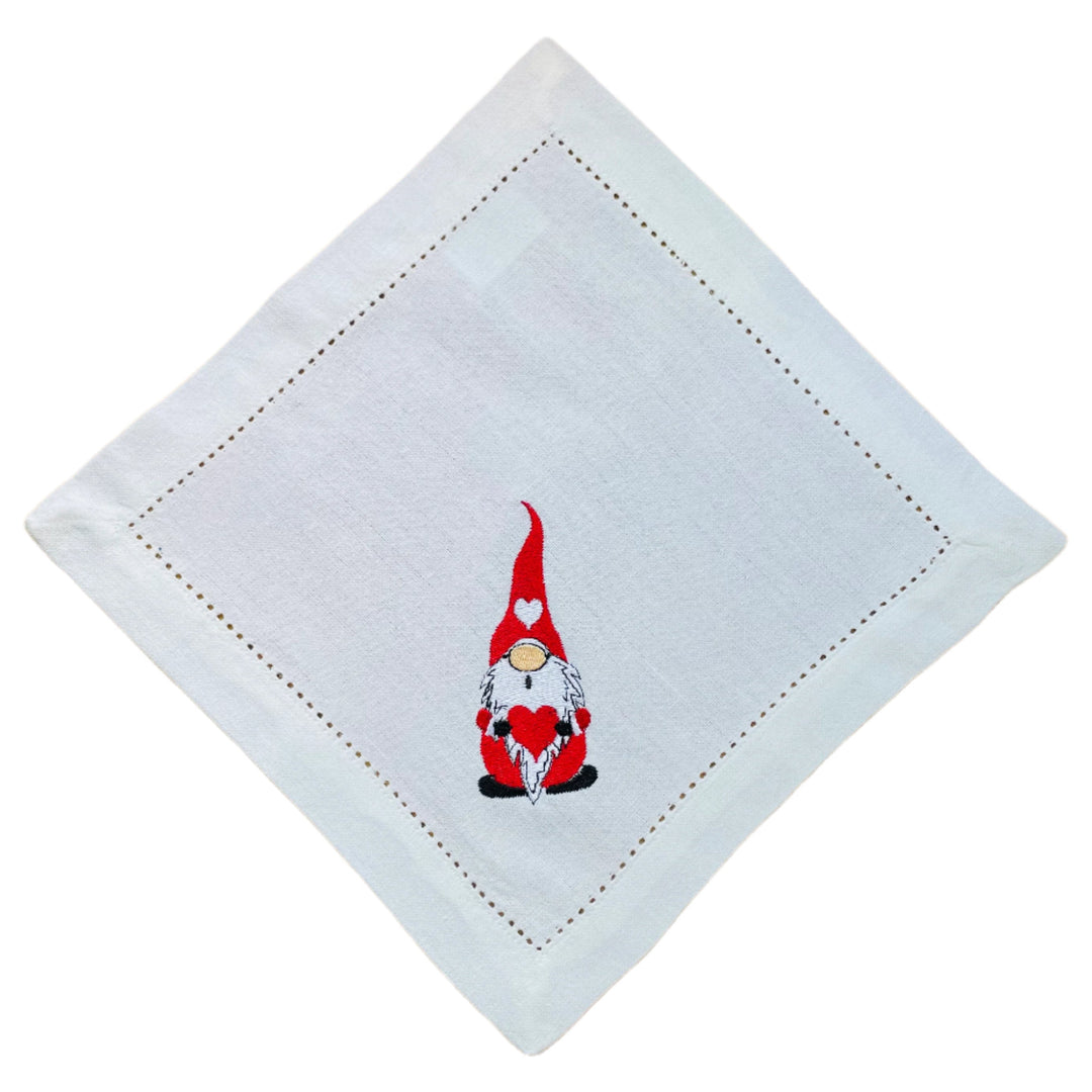 Small Square Doily Embroidered Gnome with Heart