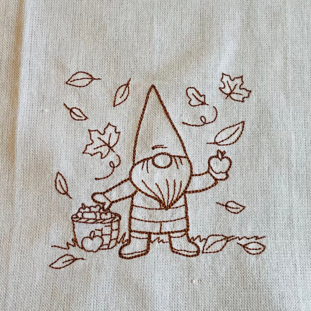 Dish Towel - Gnome with Apples & Leaves