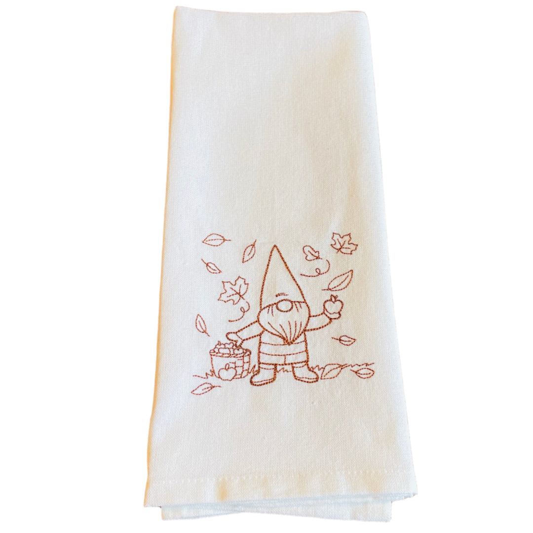 Dish Towel - Gnome with Apples & Leaves