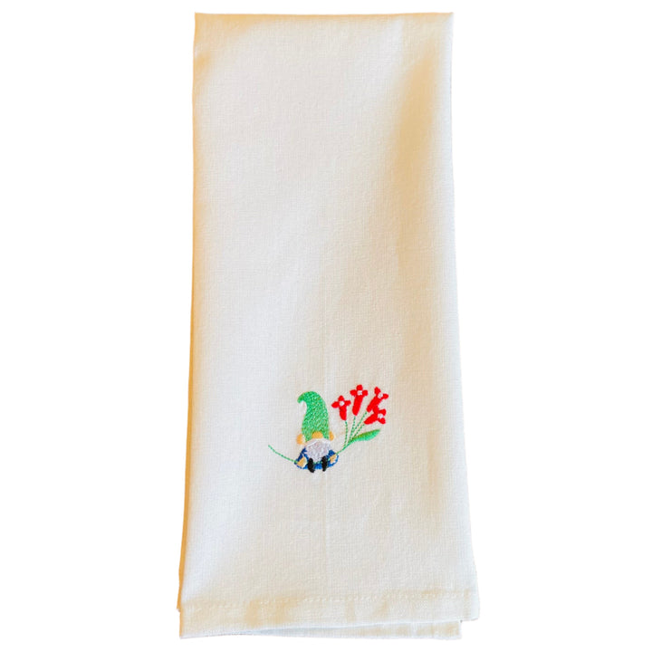 Dish Towel - Gnome with red flowers