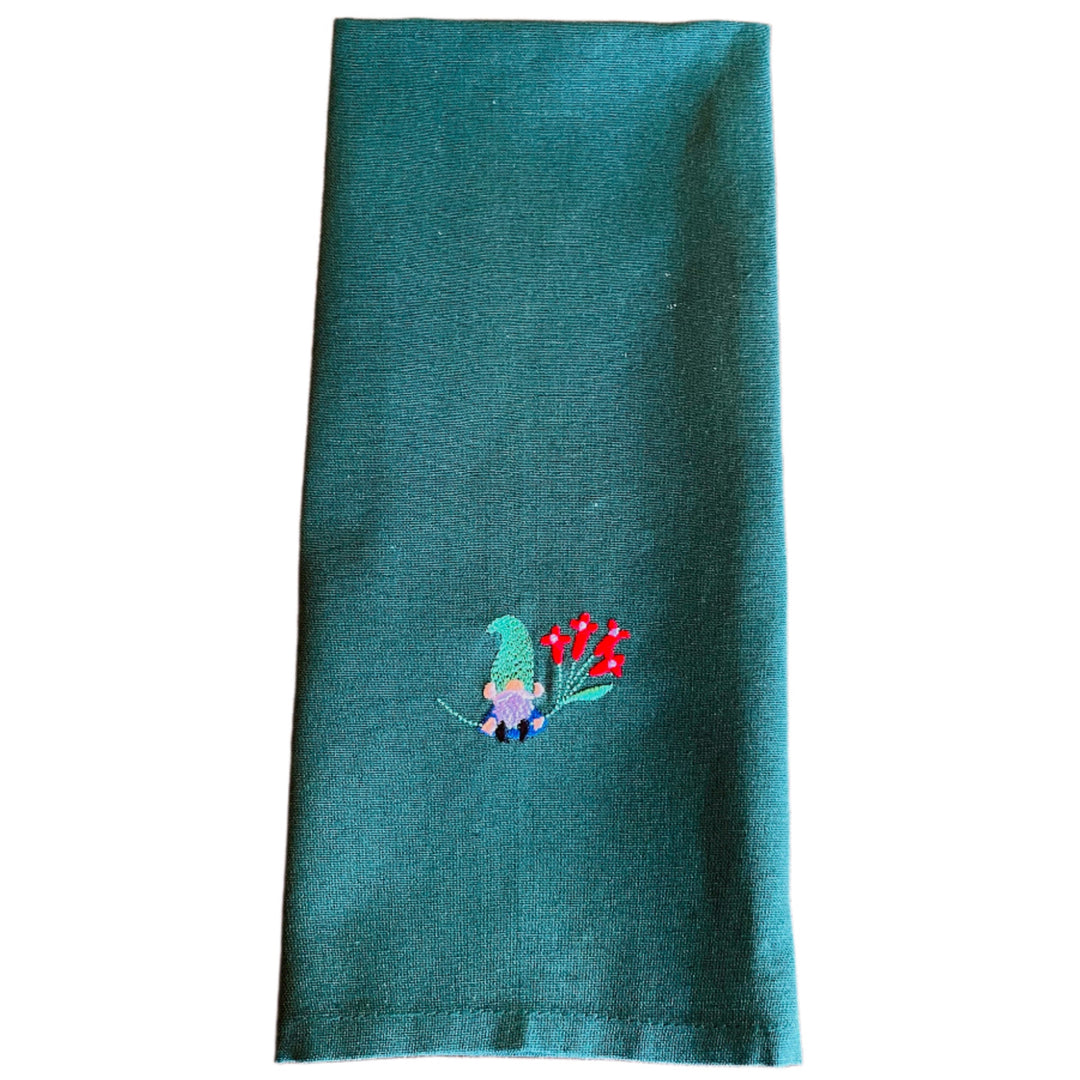 Dish Towel - Gnome with red flowers