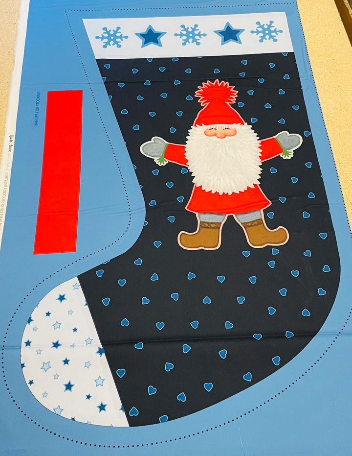 Eva Melhuish Gnome Fabric Stockings -Tomtens Folklore 1 yard panel with 2 stockings