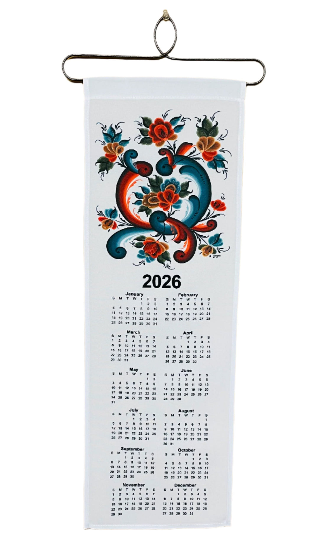 2026 Rosemaling Fabric Wall Hanging Calendar