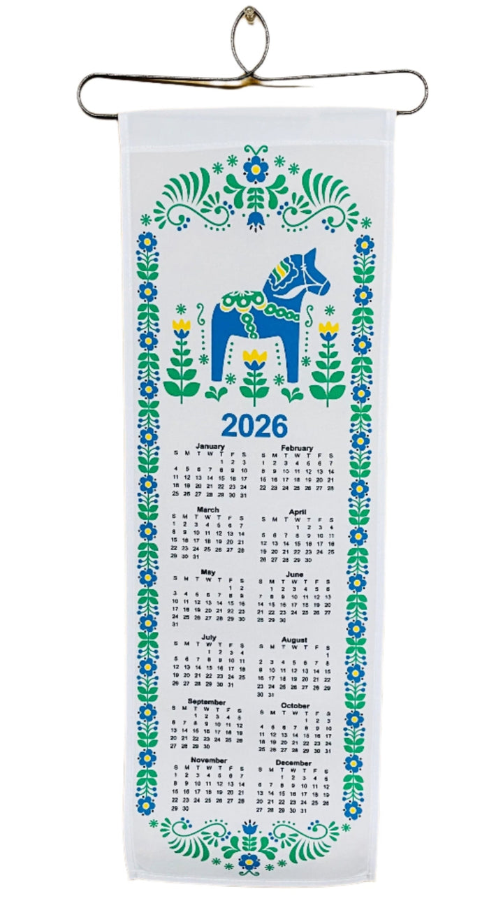 2026 Blue Dala horse Fabric Wall Hanging Calendar