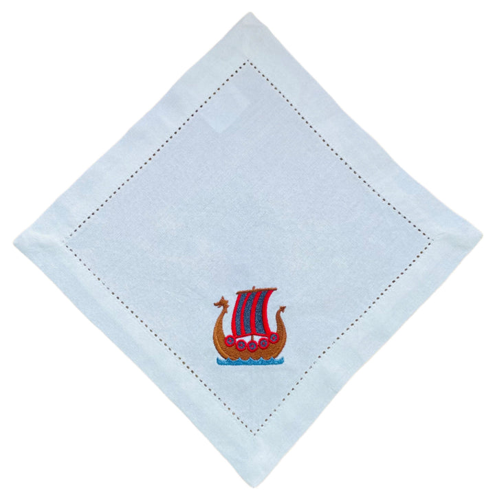 Small Square Doily Embroidered Viking Ship