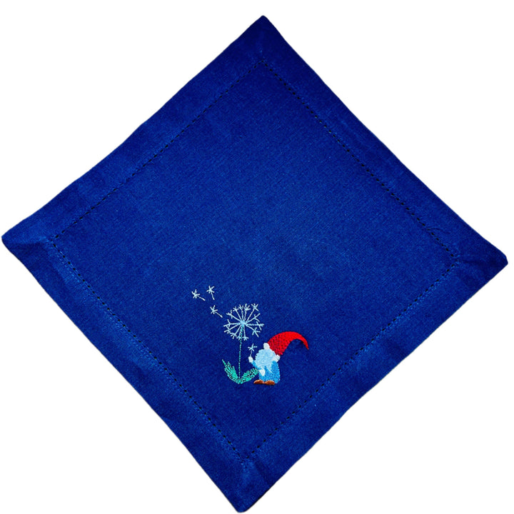 Small Square Doily Embroidered Gnome with Dandelion