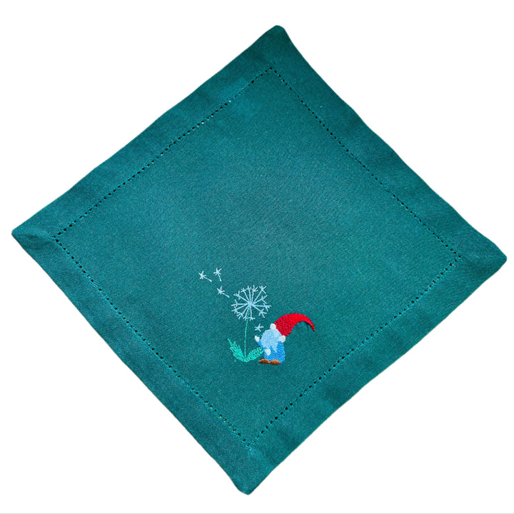 Small Square Doily Embroidered Gnome with Dandelion