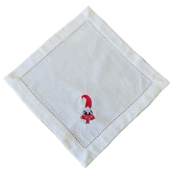 Small Square Doily Embroidered Gnome on Mushroom
