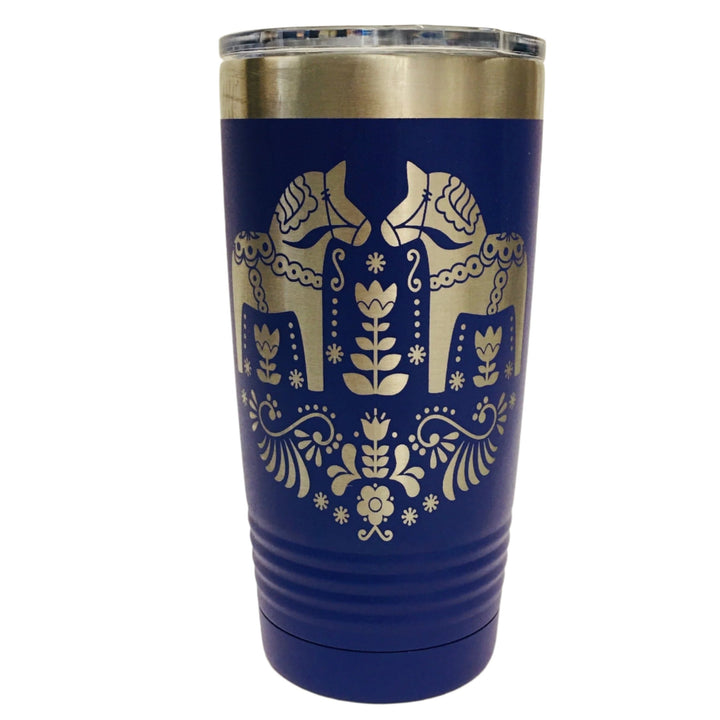 Dala Horses on Navy 20 oz Stainless Steel hot/cold Cup