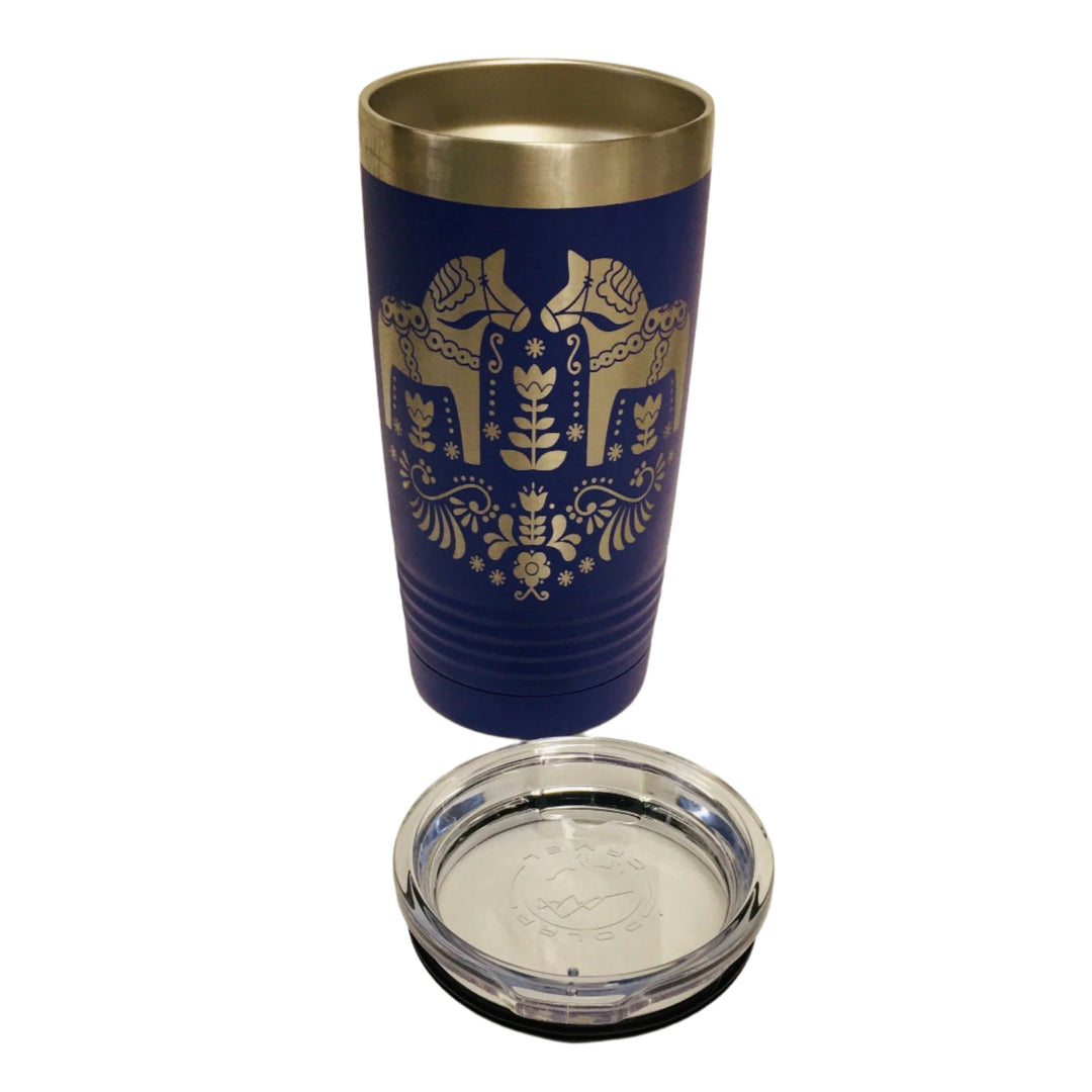 Dala Horses on Navy 20 oz Stainless Steel hot/cold Cup