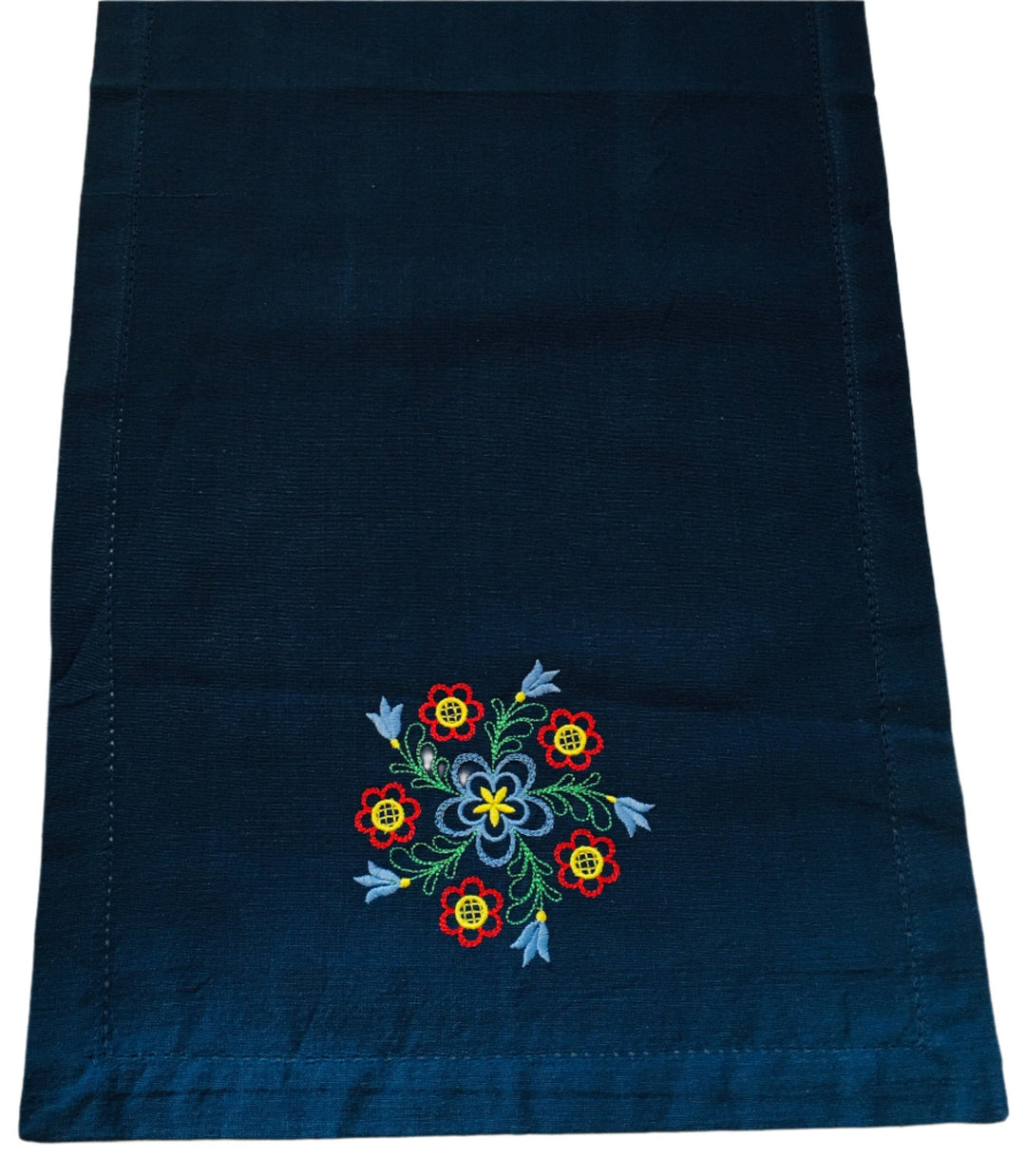 Flower Embroidered on Blue 52" Runner