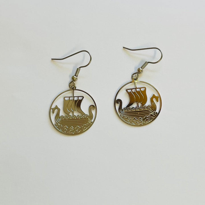 Viking Ship Silver finish Earrings