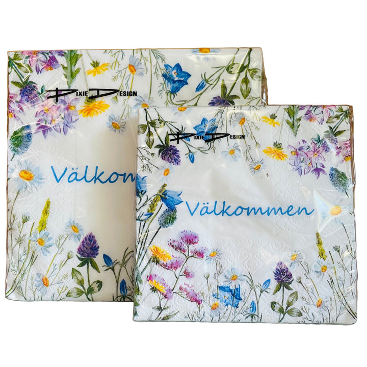 Floral Välkommen paper napkins