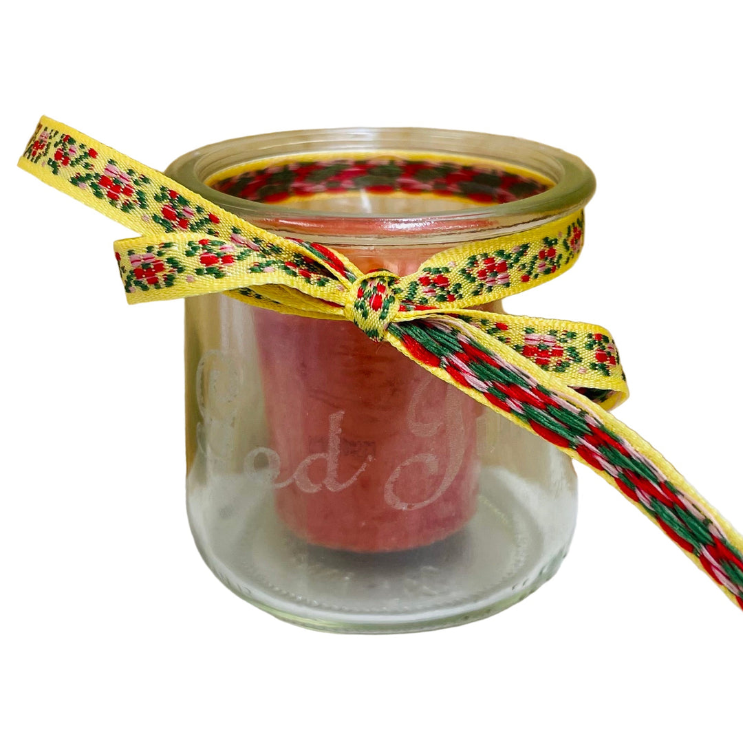 God Jul Glass Votive with Swedish Ribbon