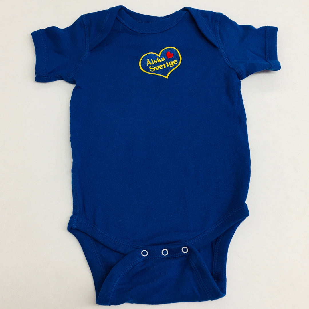 Royal Blue Baby Onezie with Snaps - Embroidered Love Sweden Heart