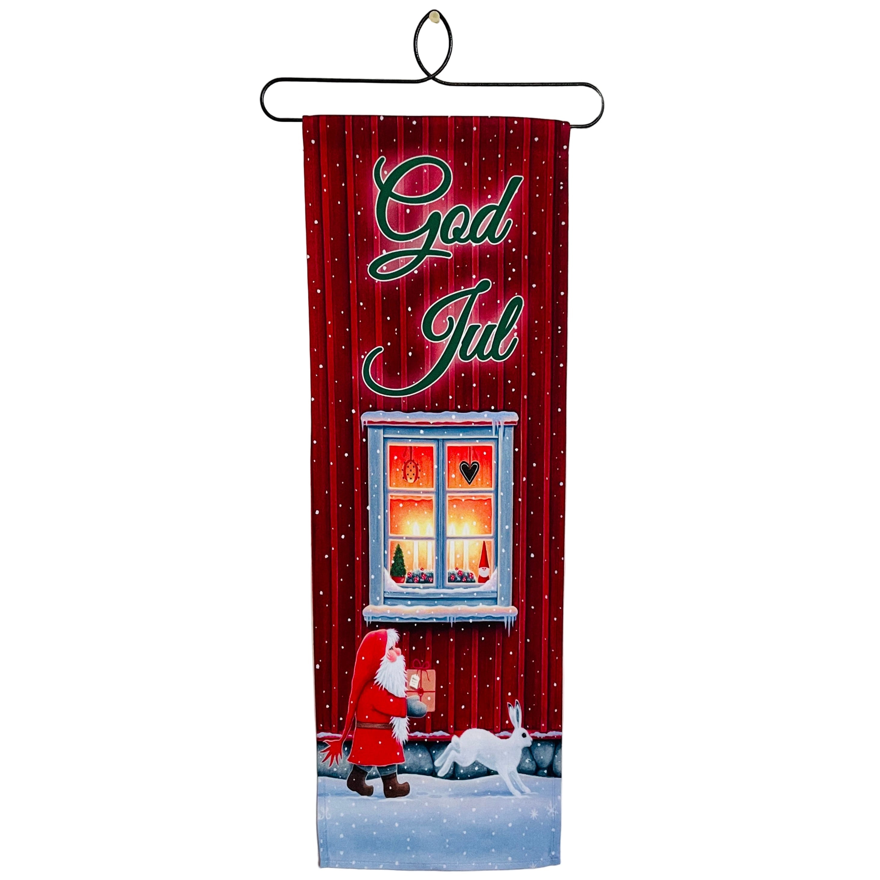 Eva Melhuish Tomte with Rabbit at House Fabric wall hanging – Gift Chalet