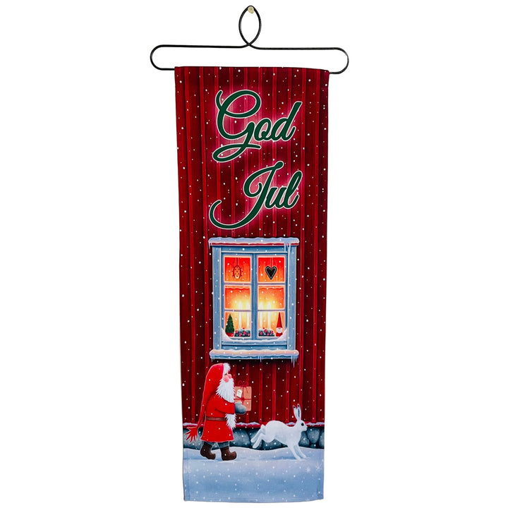 Eva Melhuish Tomte with Rabbit at House Fabric wall hanging