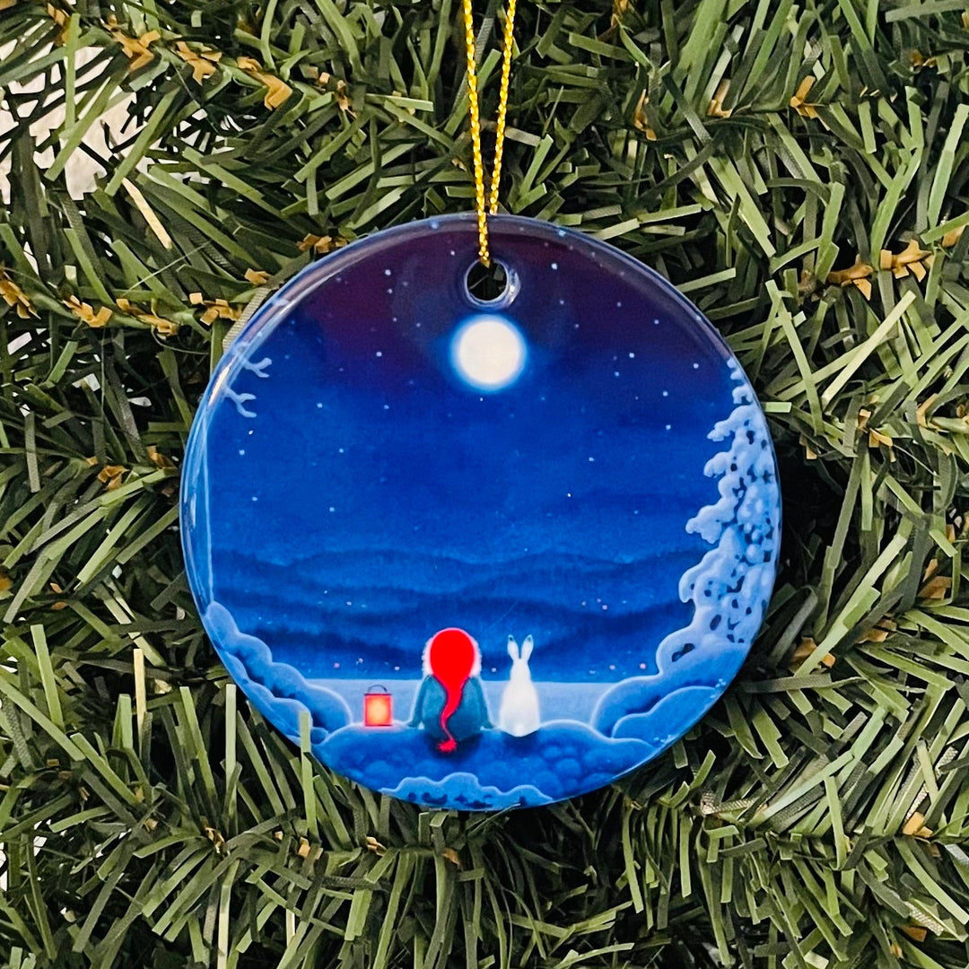 Ceramic Ornament, Eva Melhuish Tomte & Bunny in the Moonlight