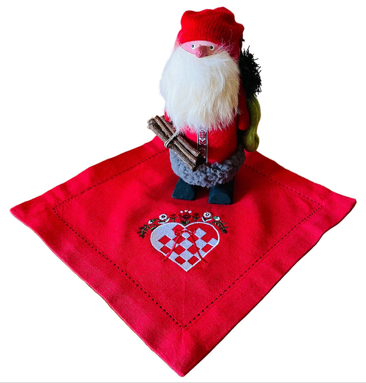 Small Square Doily Embroidered Heart Basket