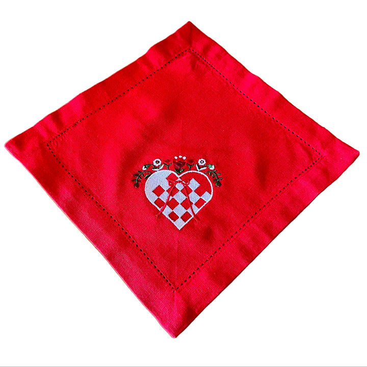 Small Square Doily Embroidered Heart Basket