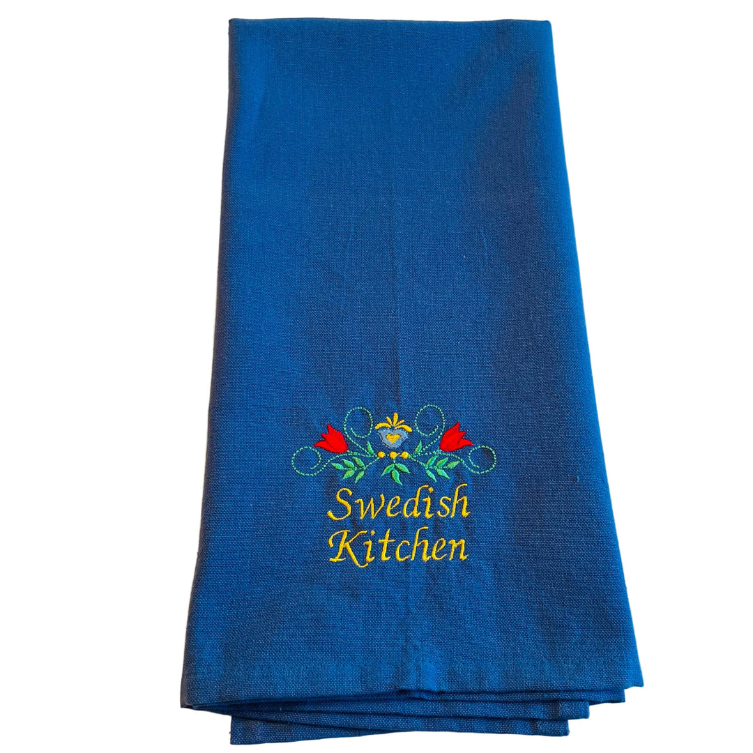 Dish Towel - Swedish Kitchen on Indigo Blue