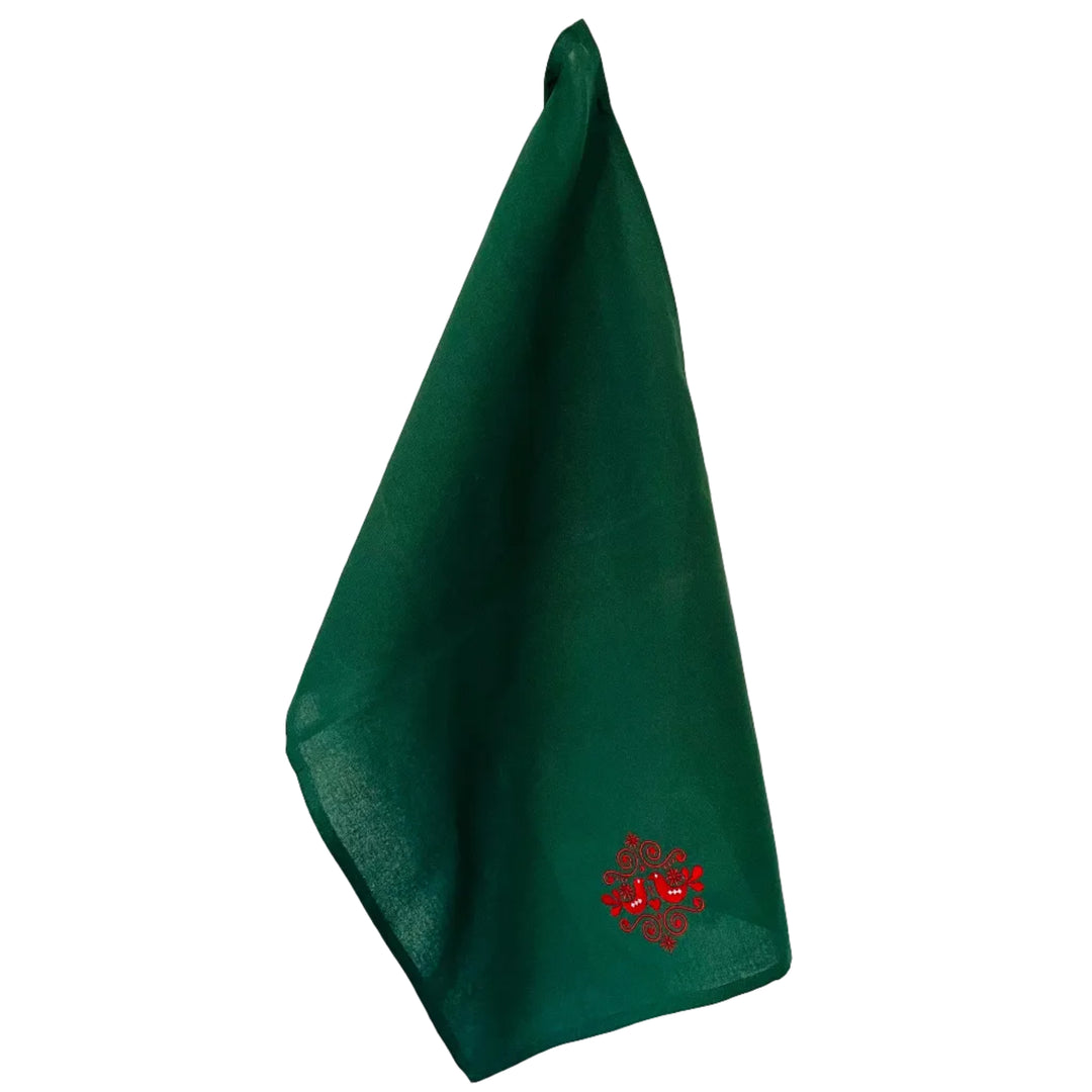 Dish Towel - Folk Art Birds on Green