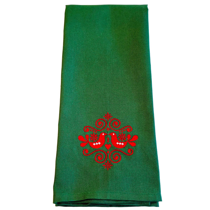 Dish Towel - Folk Art Birds on Green