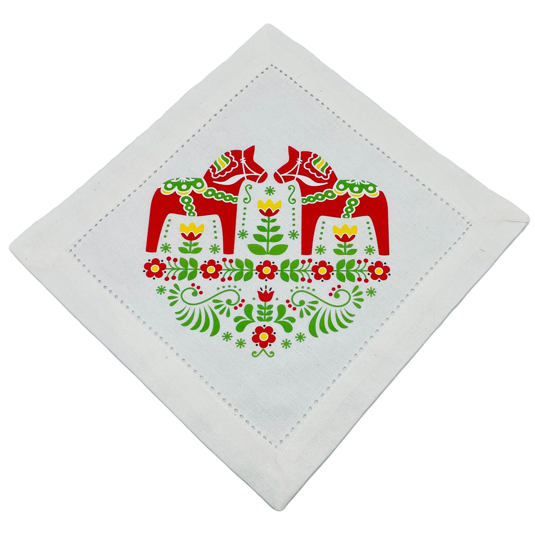 Small Square Doily Printed with Red Dala Horses & Flowers – Gift Chalet