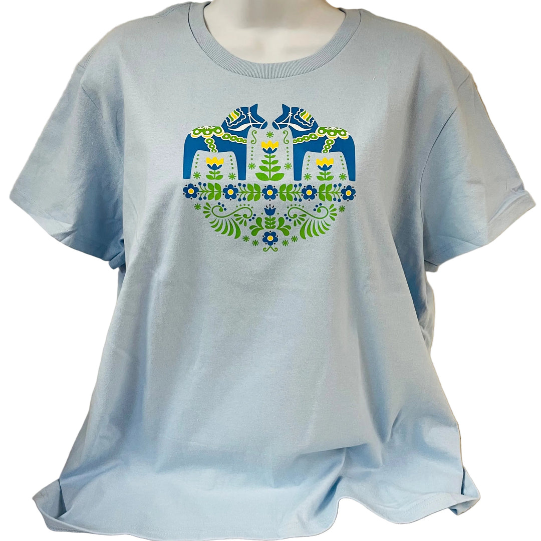 Dala Horse Floral on Light Blue T-shirt