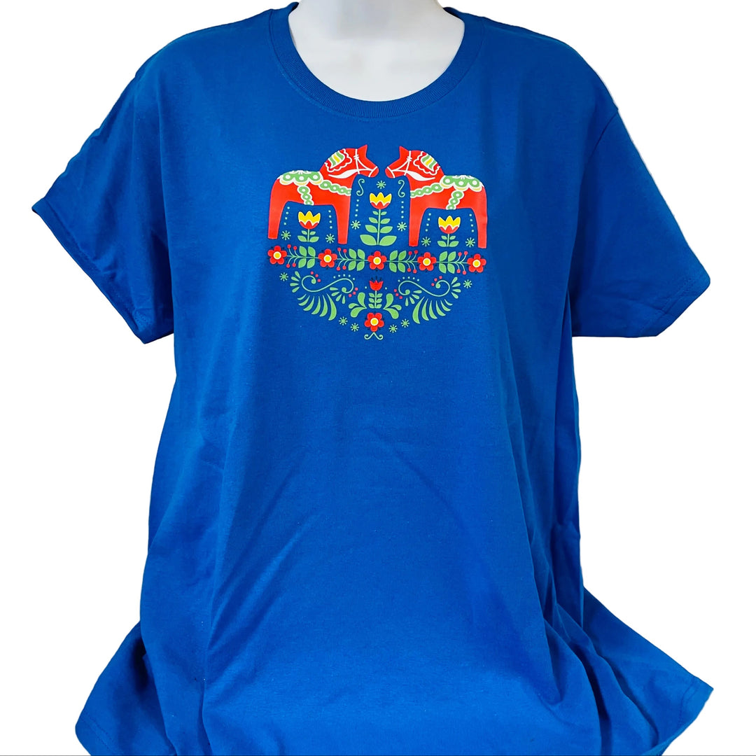 Dala Horse Floral on Royal Blue T-shirt