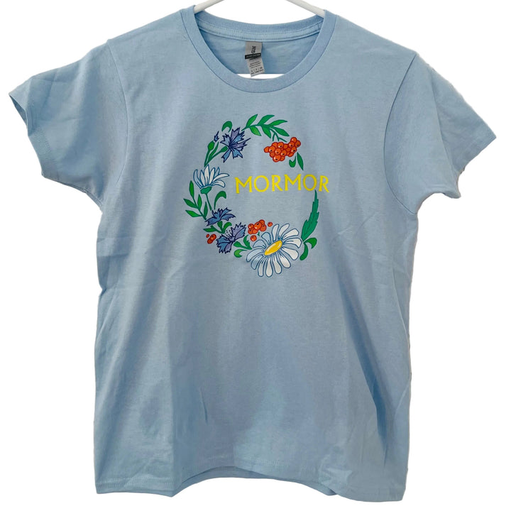 Floral Mormor on Light Blue T-shirt
