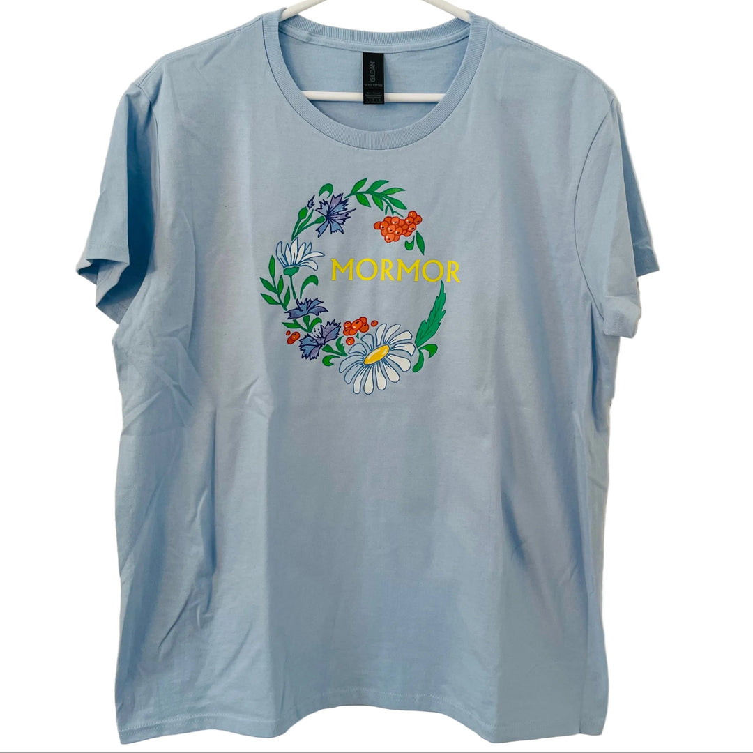 Floral Mormor on Light Blue T-shirt