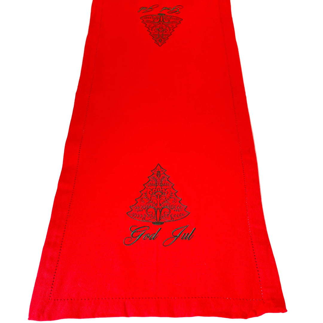 36" Runner- Rosemaling Christmas Tree on Red