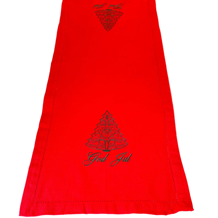 36" Runner- Rosemaling Christmas Tree on Red